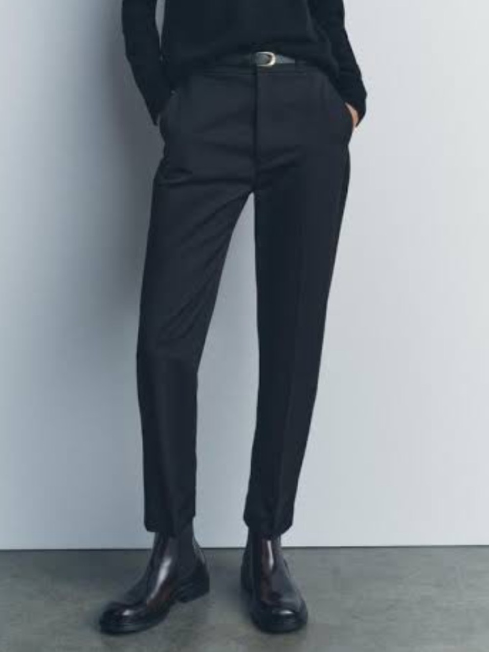 ZARA Black Belted Cropped Trouser